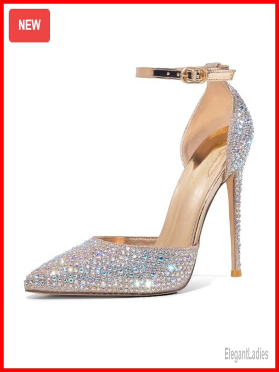 Shoes - 4 Inch Stiletto D'Orsay Pumps Pointed Toe Ankle Strap Heels